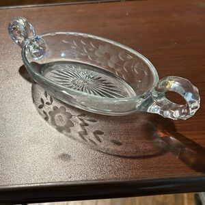 Vintage Imperial cut glass relish canoe, 9.5” long, 4” wide. No marks, chips.